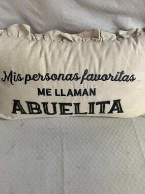 Shabby Chic Decorative Pillow 18x12" Beige Ruffle Spanish Quote Down Alternative
